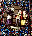 Franz von Sales in diplomatischer Mission. Glasfenster (Ausschnitt) in der Kirche Notre Dame in Nizza, Frankreich