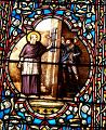 Franz von Sales besucht Gefangene. Glasfenster (Ausschnitt) in der Kirche Notre Dame in Nizza, Frankreich