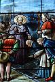 Franz kommt in Lyon an. Glasfenster in der Pfarrkirche von Seysell, Frankreich
