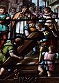 Der Sarg mit dem Leichnam von Franz wird in Seysell über die Rhone gebracht. Glasfenster in der Pfarrkirche von Seysell, Frankreich