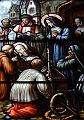 Der Sarg mit dem Leichnam von Franz erreicht die Heimsuchung von Annecy - erwartet von Johanna Franziska von Chantal. Glasfenster in der Pfarrkirche von Seysell, Frankreich