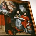 Franz von Sales und der hl. Märtyrerdiakon Vizenz. Gemälde in der Kirche von Veyrier du Lac (Savoyen, Frankreich). Das Gemälde war früher in der Schlosskapelle von Ruaz de Fésigny.